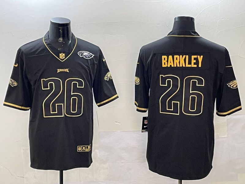 Men Philadelphia Eagles #26 Barkley Black gold Throwback 2025 Nike Vapor Limited NFL Jersey style 4
